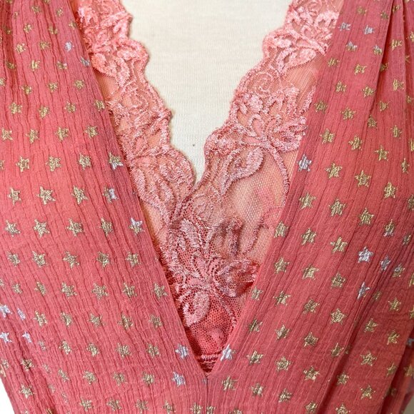 Free People Top XS Mauve Star Print Sleeveless Semi Sheer Blouse Sz Extra Small - Picture 6 of 10